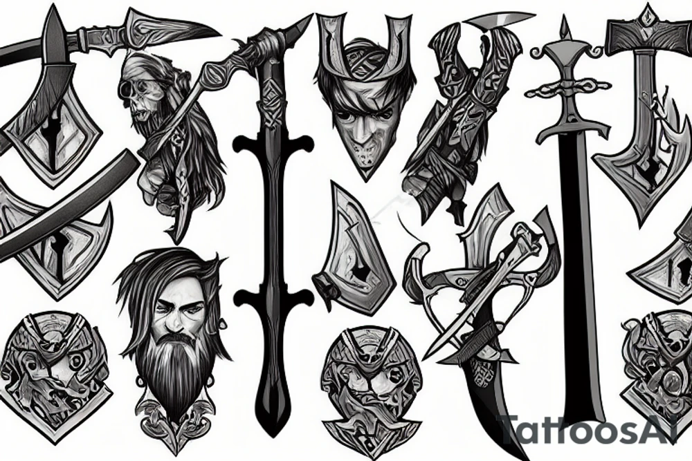 Axe and sword tattoo idea