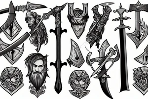 Axe and sword tattoo idea