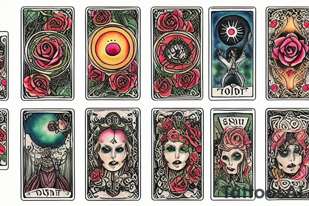 Tarot card Sun and around the rose tattoo idea