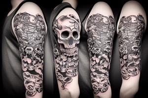 A skull made of smoke and music notes tattoo idea