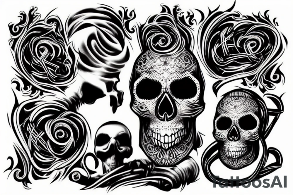 A skull made of smoke and music notes tattoo idea