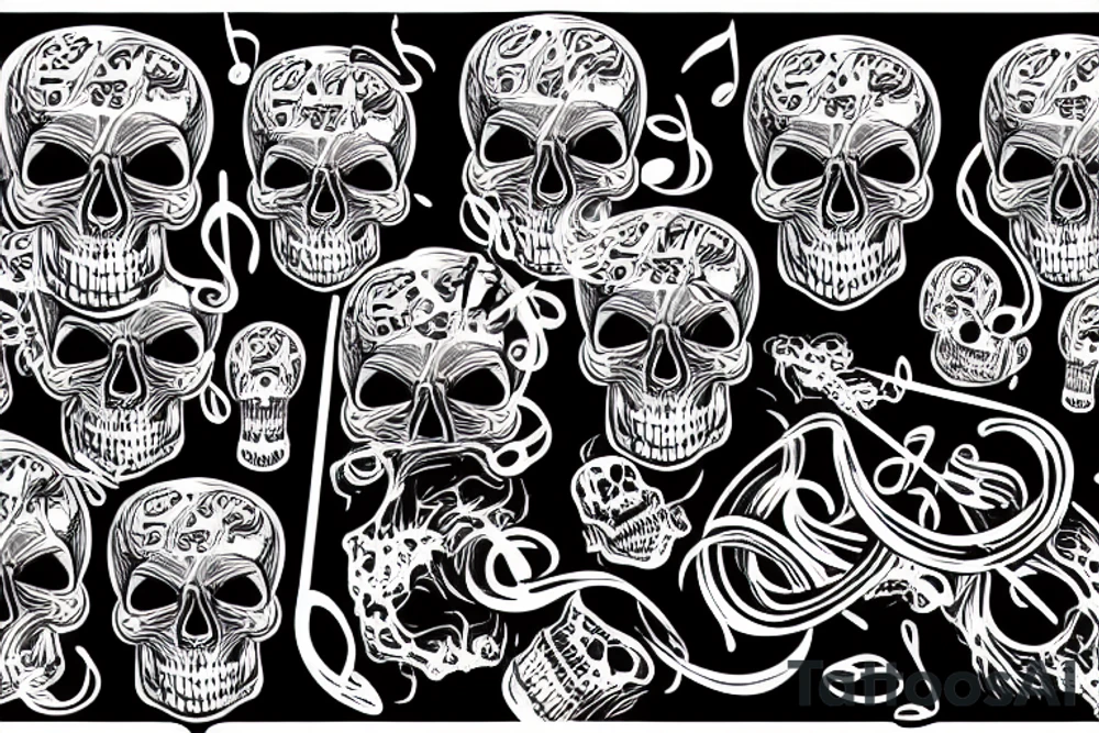 A skull made of smoke and music notes tattoo idea