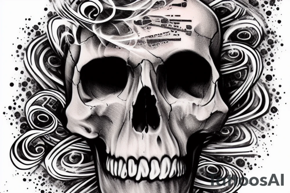 A skull made of smoke and music notes tattoo idea