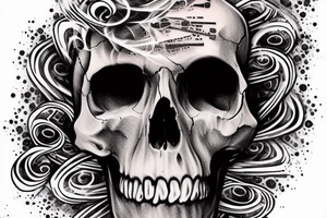 A skull made of smoke and music notes tattoo idea