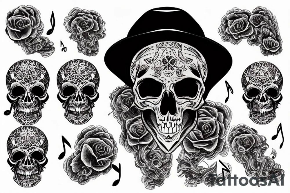 A skull made of smoke and music notes tattoo idea