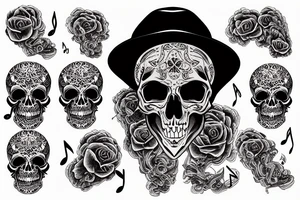 A skull made of smoke and music notes tattoo idea
