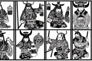Samurai and Vikings drinking sake and beer in valhalla tattoo idea