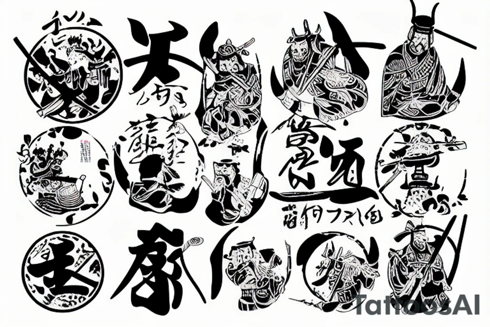 From far away samurai and vikings sitting together drinking sake under a cherry tree tattoo idea