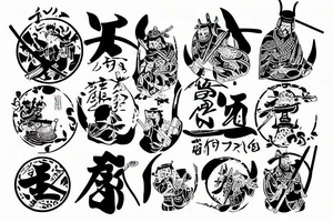 From far away samurai and vikings sitting together drinking sake under a cherry tree tattoo idea
