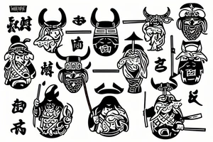 From far away samurai and vikings sitting together drinking sake under a cherry tree tattoo idea