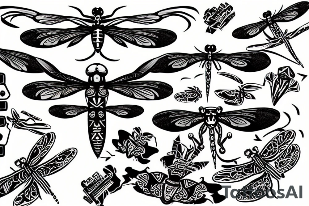 Dragonfly tribal design with video game controller tattoo idea