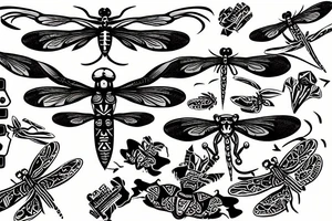 Dragonfly tribal design with video game controller tattoo idea