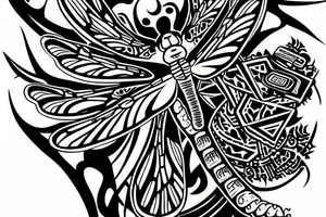 Dragonfly tribal design with video game controller tattoo idea