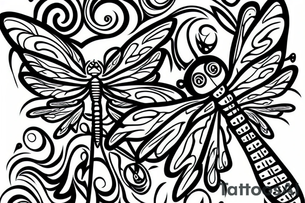 Dragonfly tribal design with video game controller tattoo idea