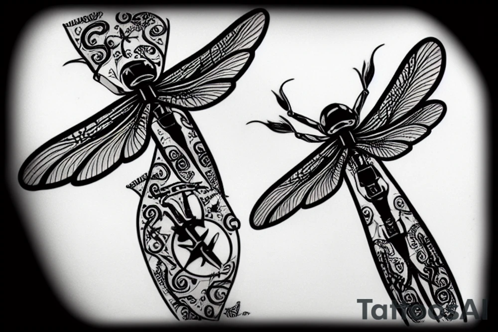 Dragonfly tribal design with video game controller tattoo idea