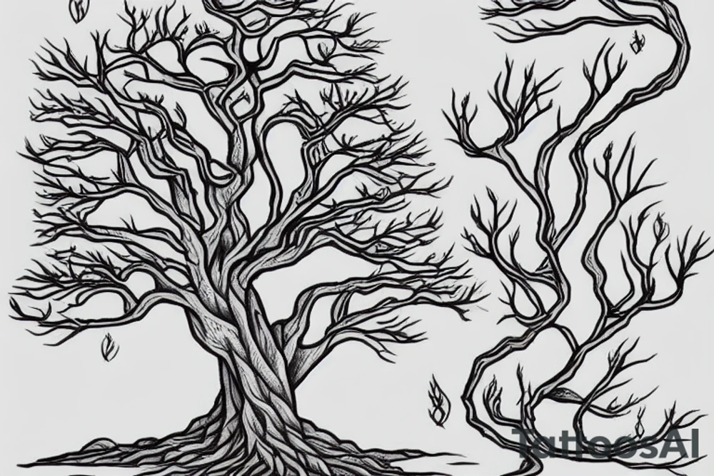 an elf tree with water running near by tattoo idea