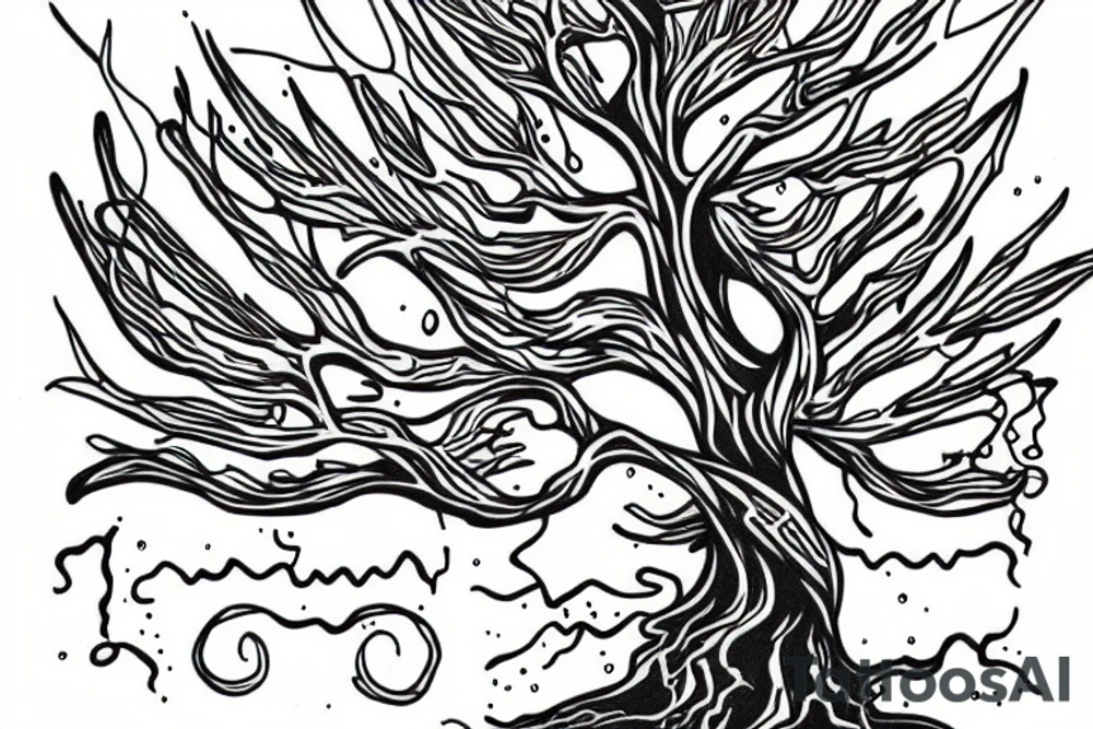an elf tree with water running near by tattoo idea