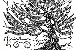 an elf tree with water running near by tattoo idea