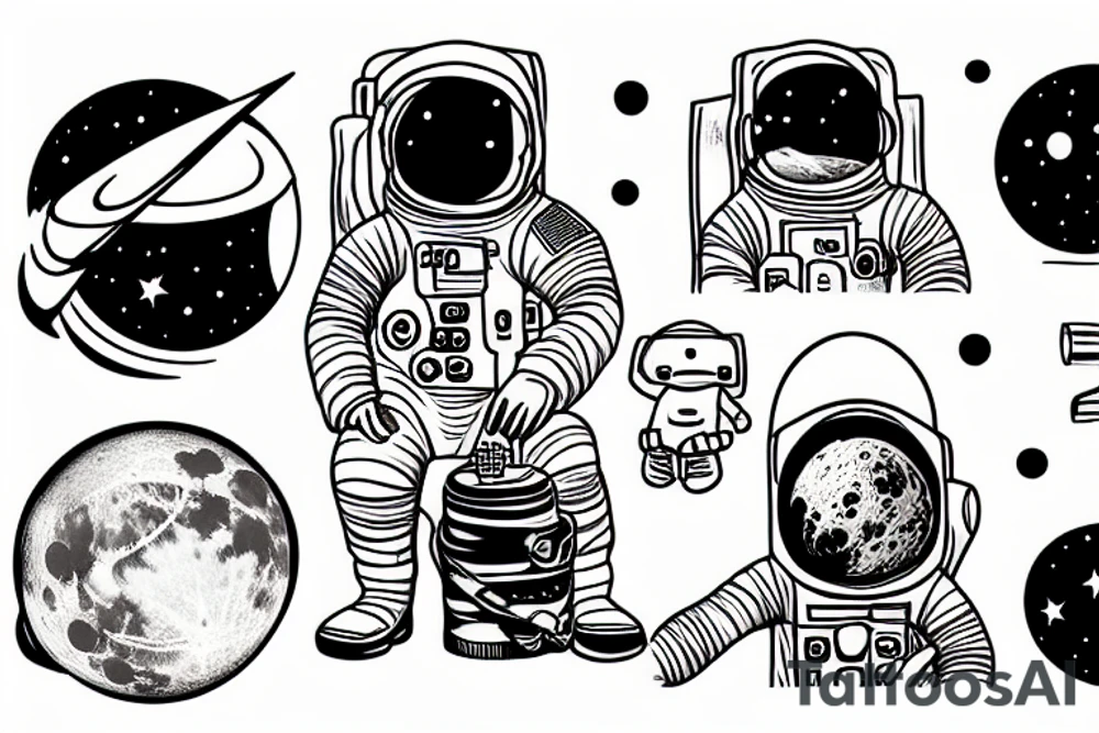 Thinking astronaut sitting on the moon tattoo idea