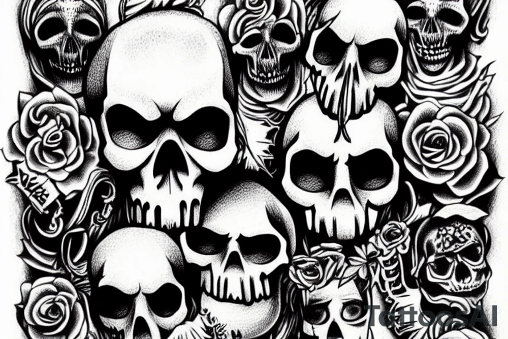 Circus in skull head tattoo idea