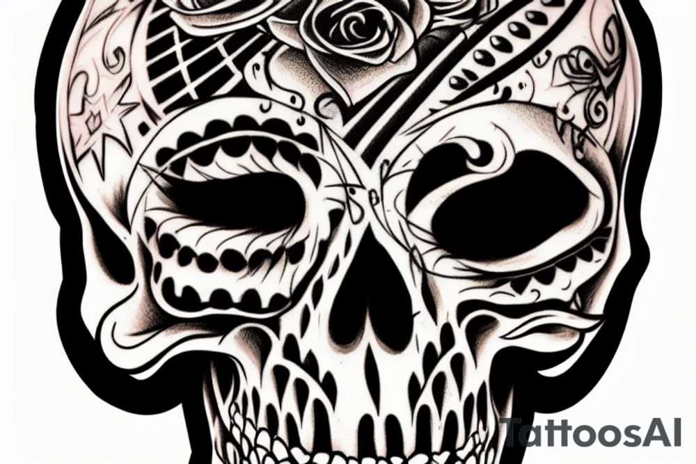 Circus in skull head tattoo idea