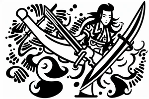 a beautiful pharmacist wielding a gigantic sword, battling against a virus tattoo idea