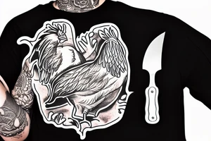 Chicken in a chef coat with a knife and hot sauce tattoo idea