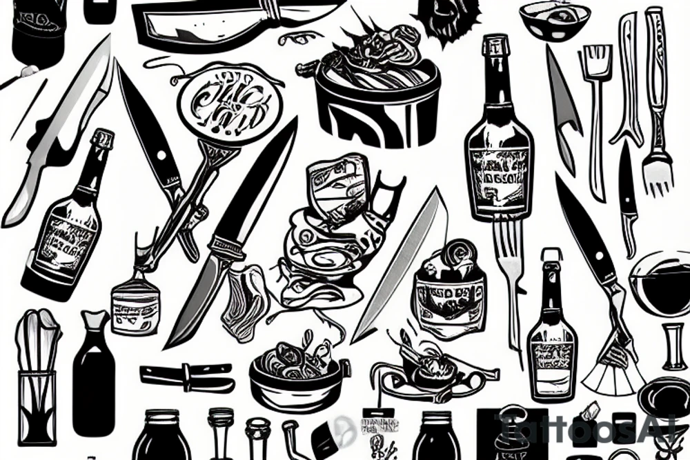 Chef with a knife and a bottle tattoo idea