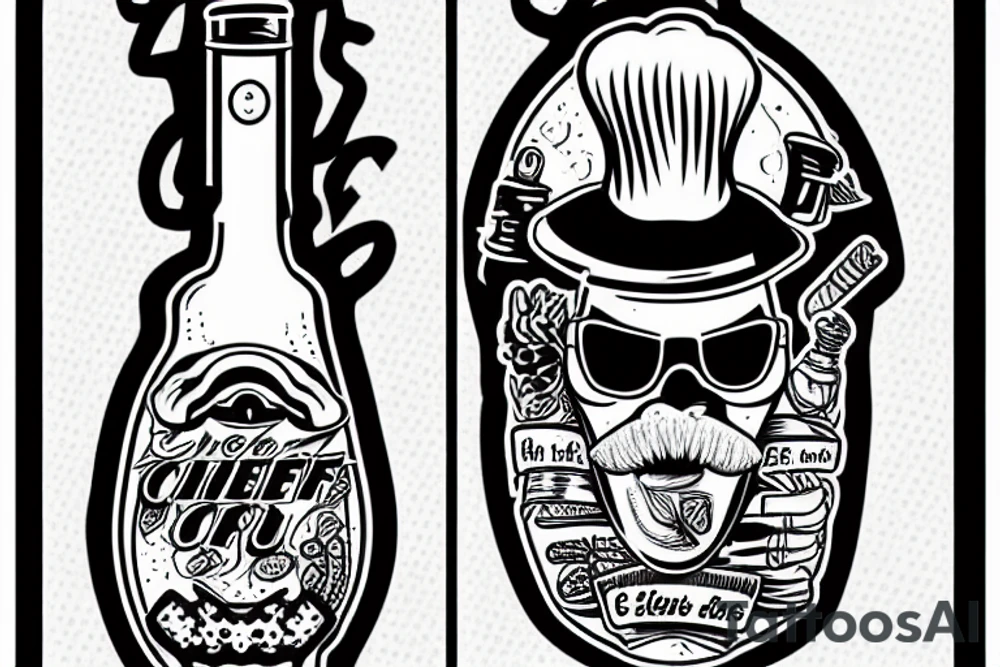 Chef with a knife and a bottle tattoo idea