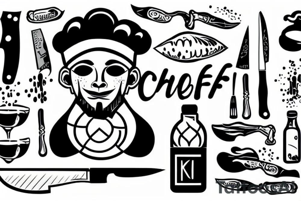 Chef with a knife and a bottle tattoo idea