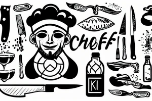 Chef with a knife and a bottle tattoo idea