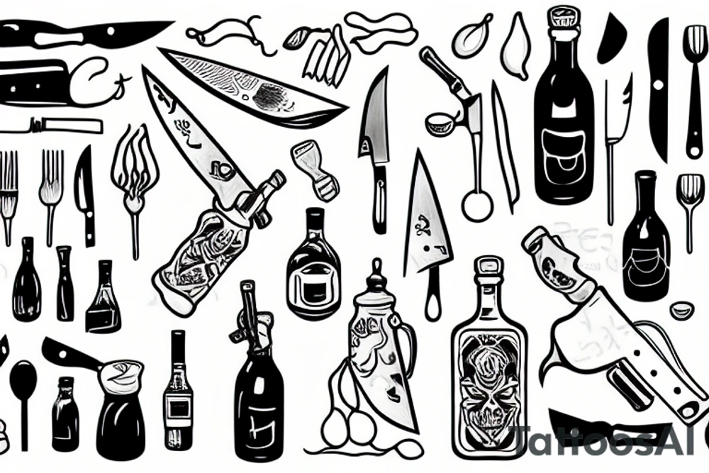 Chef with a knife and a bottle tattoo idea