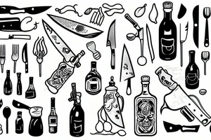 Chef with a knife and a bottle tattoo idea