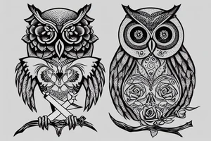 An owl with a sword and a rose tattoo idea