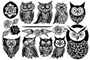 One owl holding a sword and a rose tattoo idea