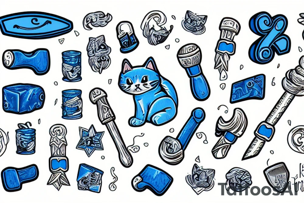 blue kitten with hammer thor tattoo idea
