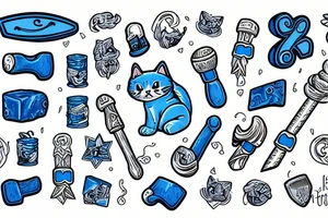 blue kitten with hammer thor tattoo idea
