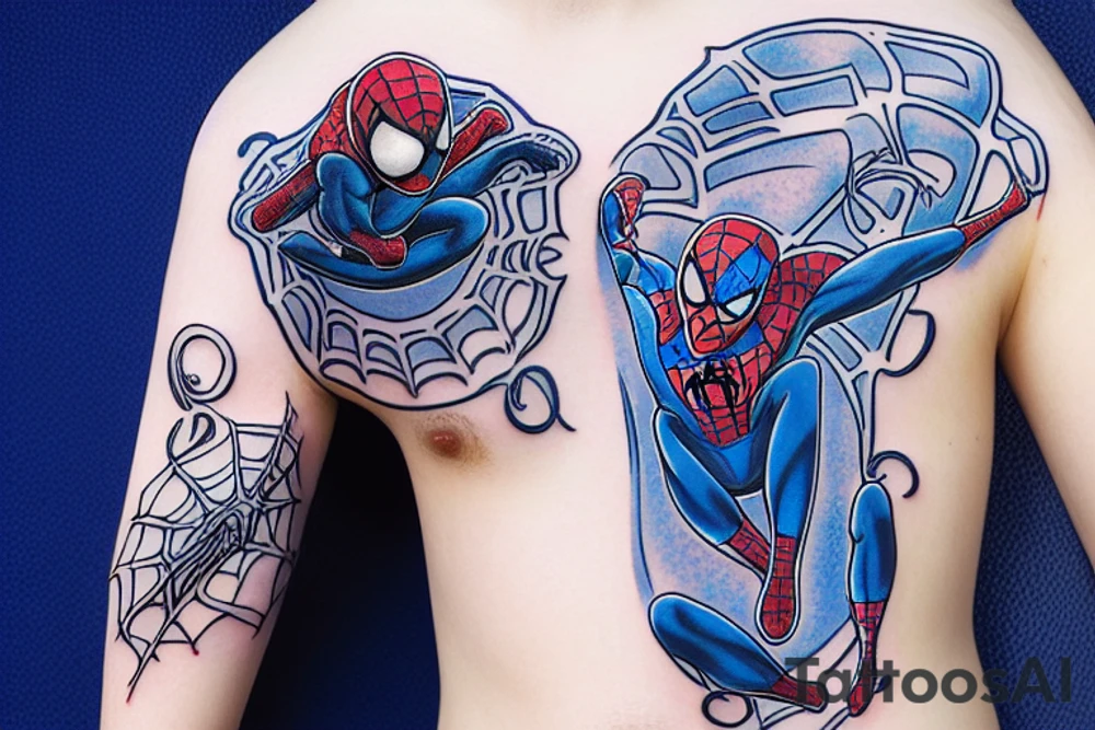 blue kitten with spiderman cloth tattoo idea