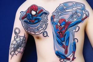 blue kitten with spiderman cloth tattoo idea