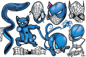 blue kitten with spiderman cloth tattoo idea