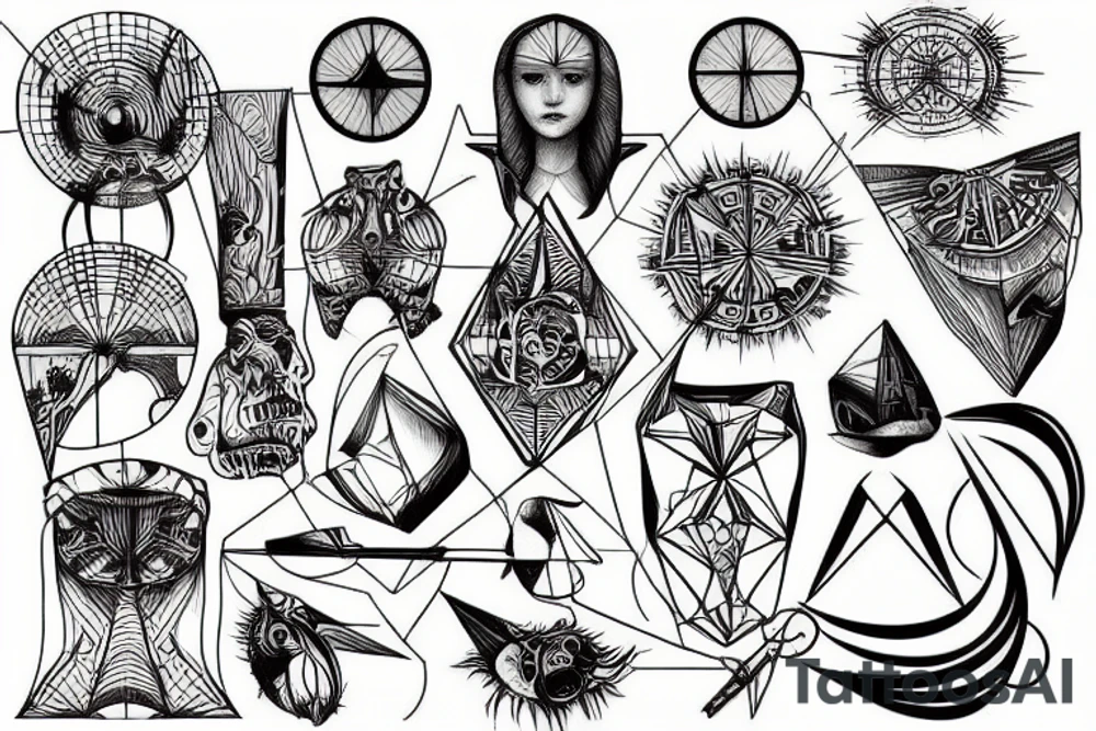 Geometric and sketch tattoo something like Leonardo da Vinci sketches tattoo idea