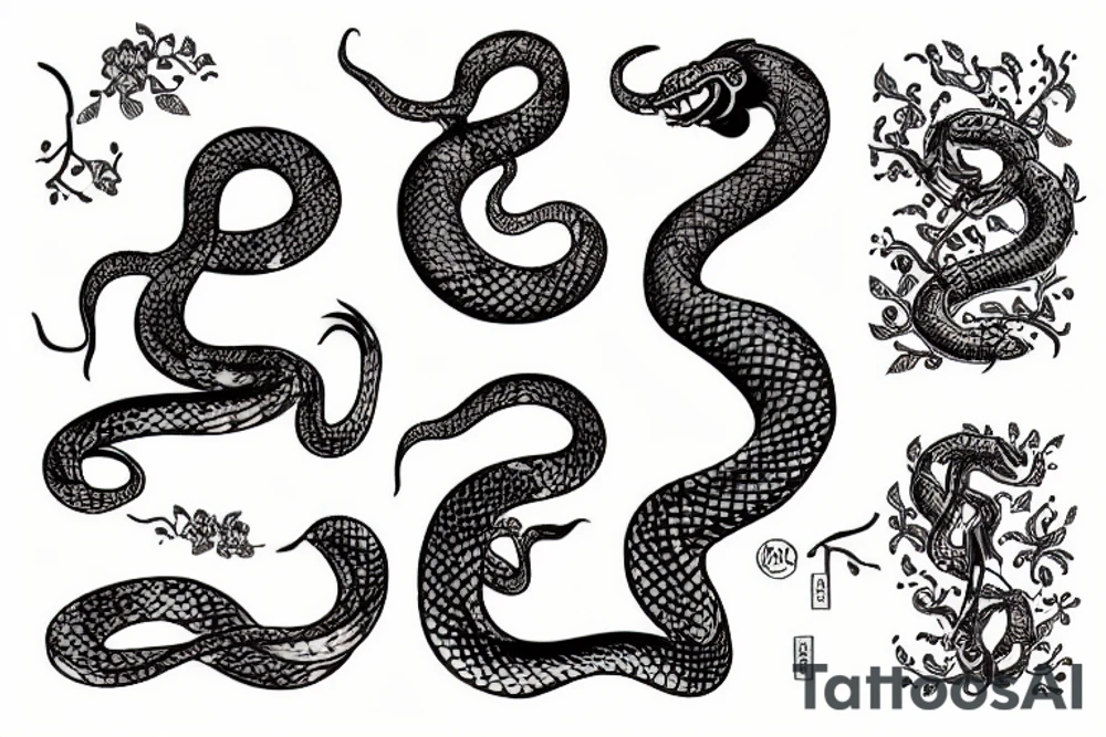 snake covered with flowers tattoo idea
