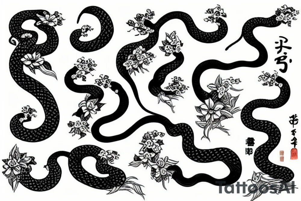snake covered with flowers tattoo idea