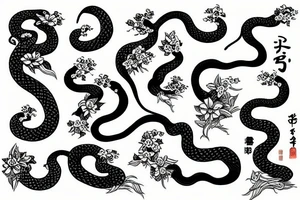 snake covered with flowers tattoo idea