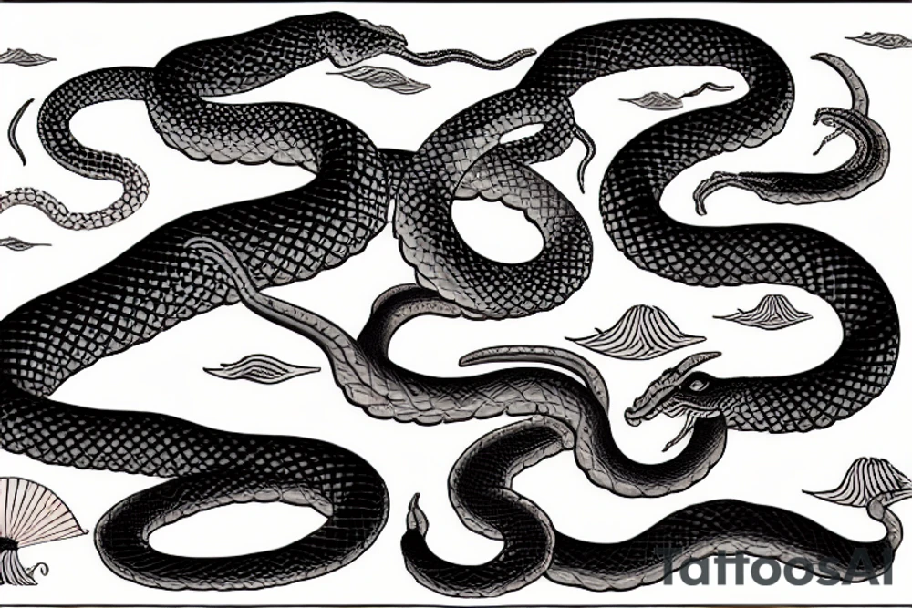 giant snake in the sea tattoo idea