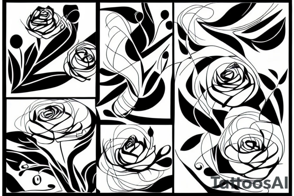 Abstract lines and rose branch tattoo idea