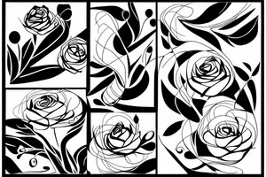 Abstract lines and rose branch tattoo idea