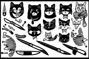 Stripe cat with knife in mouth tattoo idea