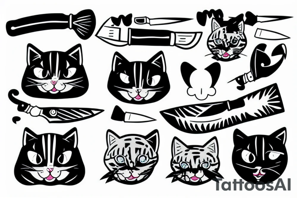 Stripe cat with knife in mouth tattoo idea