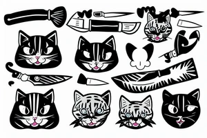 Stripe cat with knife in mouth tattoo idea